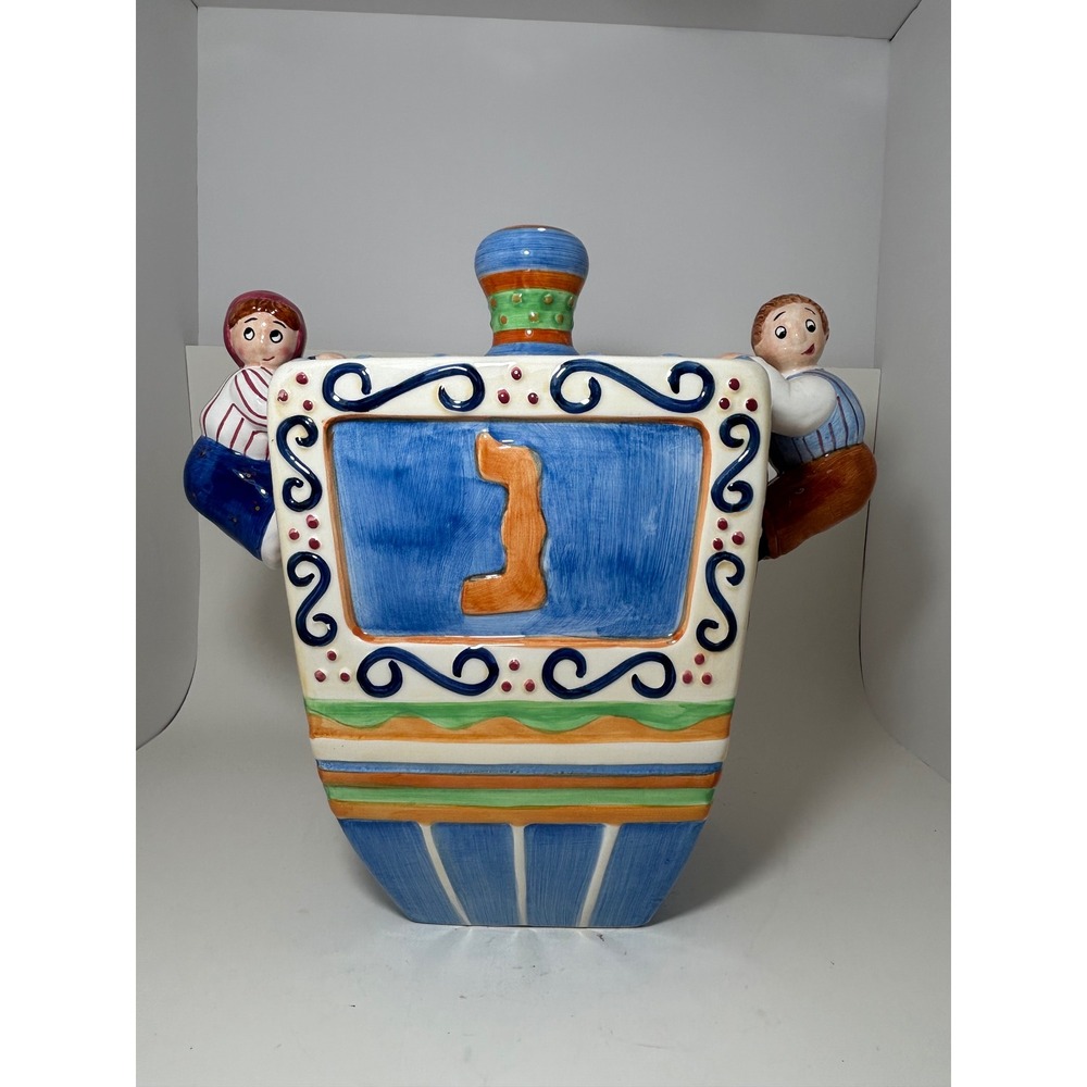 Lotus 1999 Handcrafted Ceramic Dreidel Cookie Jar Hanukkah Holiday Decor Large